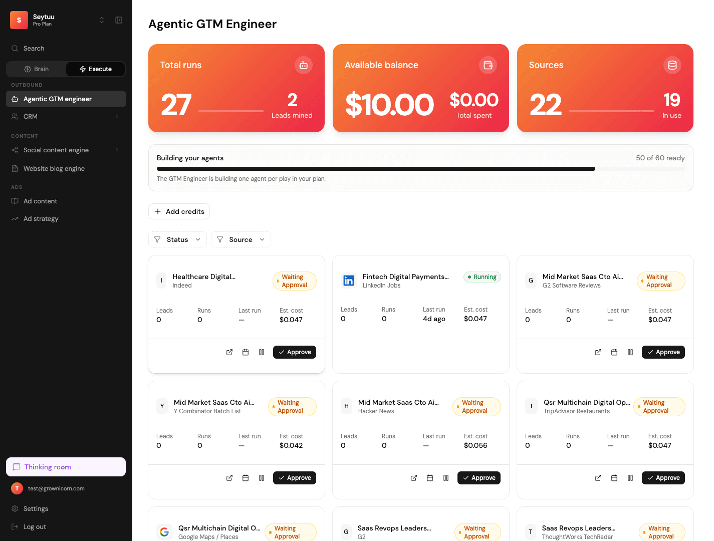 Agentic GTM Engineer dashboard